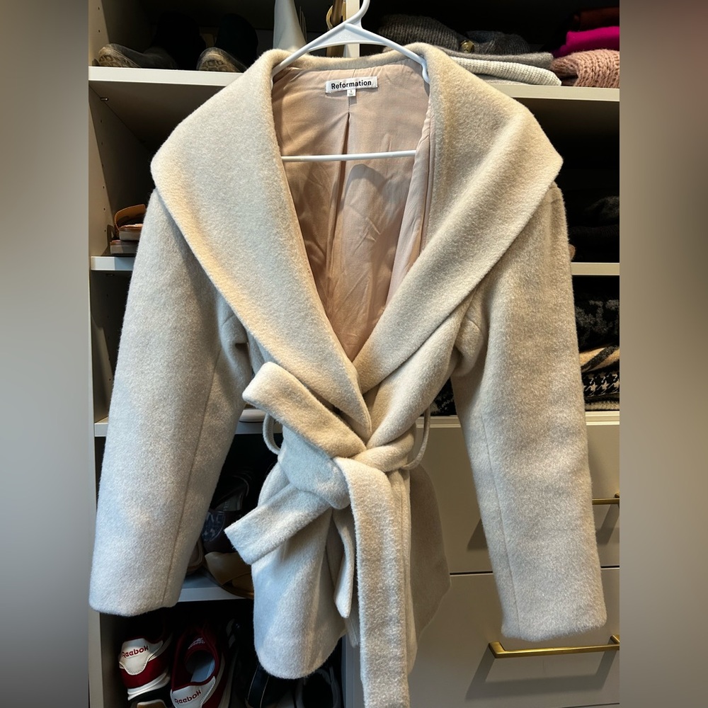 Reformation Cream Belted Coat